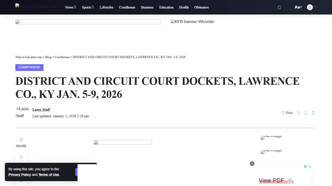 DISTRICT AND CIRCUIT COURT DOCKETS, LAWRENCE CO., KY JAN. 5-9, 2026 - TheLevisaLazer.com